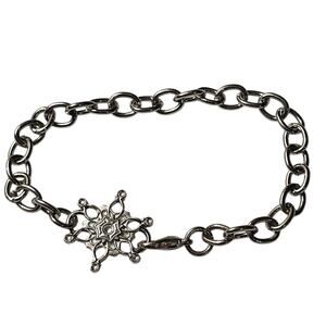 Silver Tone Chunky Chain Bracelet Snowflake Charm Minimalist Winter Jewelry